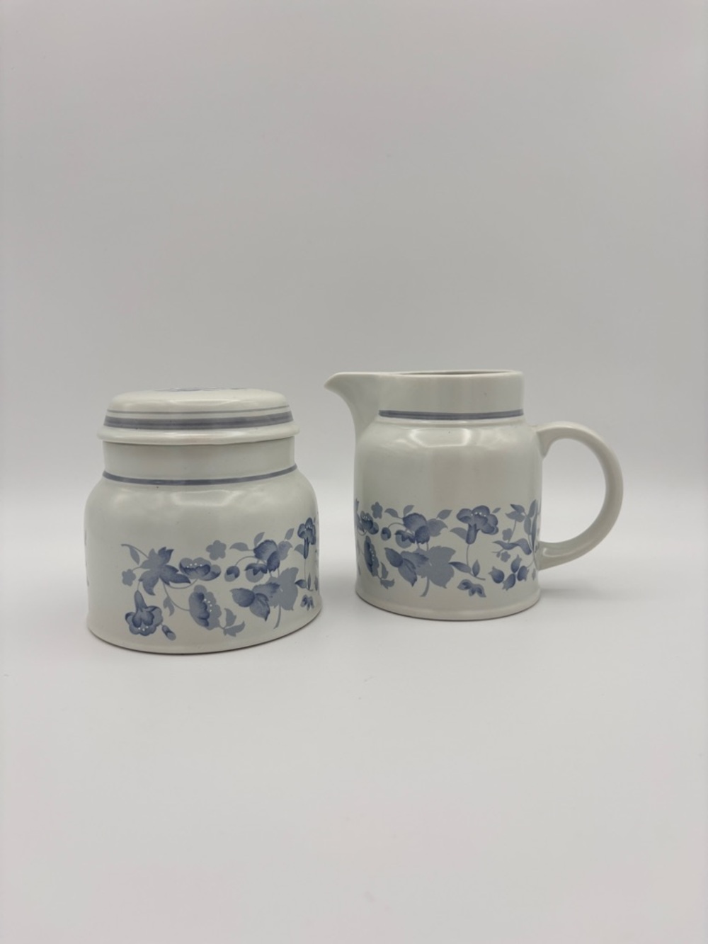 Vintage Royal Doulton Shadow Play Cream & Sugar Set Blue Floral England